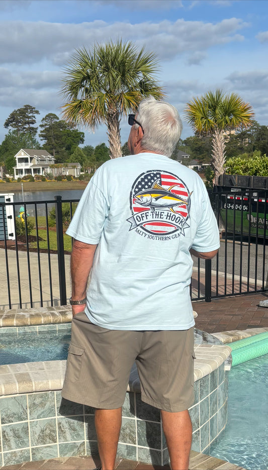 "Yellowfin Patriot" Light Blue Pocket Tshirt